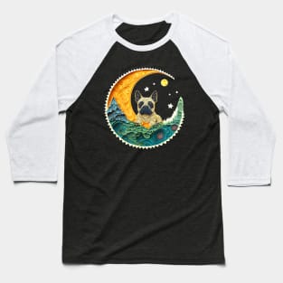 Retro French Bulldog Frenchie Crescent Moon Stars Forest Art Baseball T-Shirt